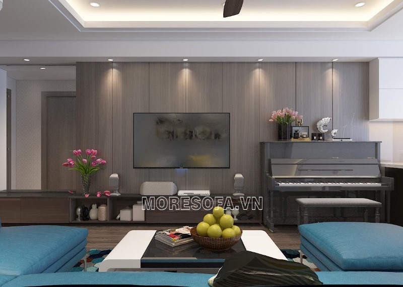 Ghế sofa góc da màu xanh đẹp